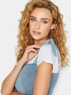 Long Tall Sally Denim Shirred Tiered Dress - Blue 9 Long Tall Sally Denim Shirred Tiered Dress - Blue -RIVE IS Clothing Shop VG9CH SQ4 0000000020 BLUE MDd