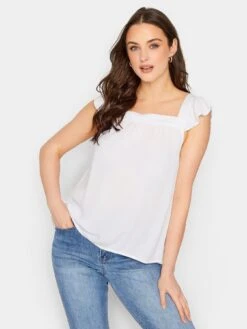 Long Tall Sally Cheese Cloth Frill Top - White