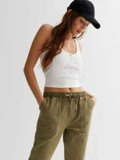 New Look Khaki Drawstring Cuffed Utility Joggers -RIVE IS Clothing Shop VGL0E SQ3 0000005579 DARK KHAKI MDo