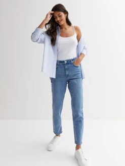 New Look Bright Blue Waist Enhance Tori Mom Jeans -RIVE IS Clothing Shop VGL38 SQ3 0000000020 BLUE MDo