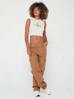 Calvin Klein Jeans 90’s Straight Leg Cotton Cargo Trousers - Brown -RIVE IS Clothing Shop VGTP9 SQ3 0000000143 BROWN MDo