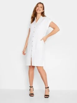Long Tall Sally White Linen Button Through Dress -RIVE IS Clothing Shop VH005 SQ3 0000000013 WHITE MDo