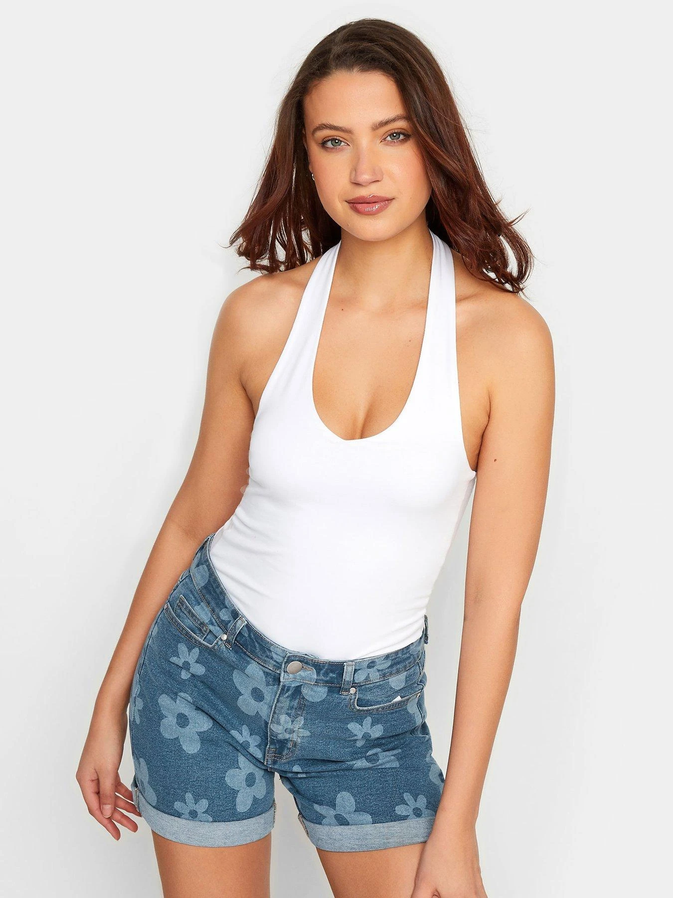 Long Tall Sally Floral Print Denim Short - Mid Wash 3 Long Tall Sally Floral Print Denim Short - Mid Wash