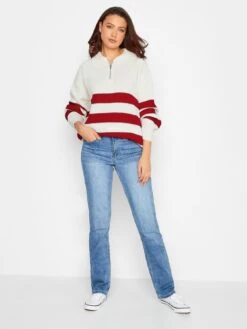 Long Tall Sally Zip Stripe Knit Ivory Red -RIVE IS Clothing Shop VHA1O SQ3 0000000013 WHITE MDo
