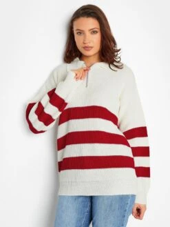 Long Tall Sally Zip Stripe Knit Ivory Red -RIVE IS Clothing Shop VHA1O SQ4 0000000013 WHITE MDd