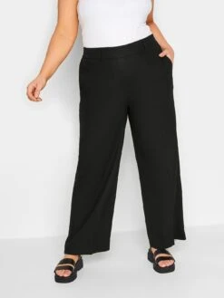 Yours Linen Blend Wide Trouser Black