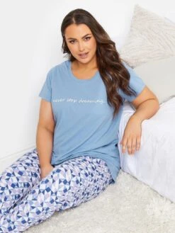 Yours Never Stop Short Sleeve Cuffed Pyjama Set - Blue -RIVE IS Clothing Shop VHA3I SQ4 0000000020 BLUE MDd