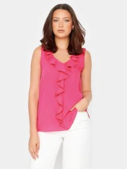 Long Tall Sally Ruffle Front Sleeveless Top - Pink