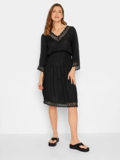 Long Tall Sally Black Crochet Kaftan