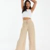 Quiz Pleated Wide Leg Trousers - Natural