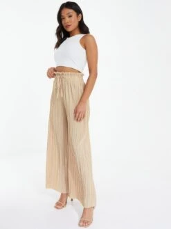 Quiz Pleated Wide Leg Trousers - Natural -RIVE IS Clothing Shop VHJ40 SQ3 0000000003 NATURAL MDo