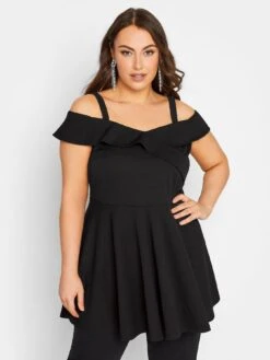 Yours Bardot Peplum Top - Black -RIVE IS Clothing Shop VHXP7 SQ4 0000000004 BLACK MDd