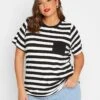 Yours Contrast Stripe T Shirt Black And White