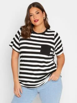 Yours Contrast Stripe T Shirt Black And White