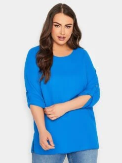Yours Tab Sleeve Blouse - Blue