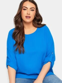 Yours Tab Sleeve Blouse - Blue -RIVE IS Clothing Shop VHXSJ SQ4 0000000020 BLUE MDd
