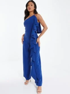 Quiz Petite One Shoulder Frill Palazzo Jumpsuit - Bright Blue -RIVE IS Clothing Shop VHXUD SQ3 0000000197 BRIGHT BLUE MDo