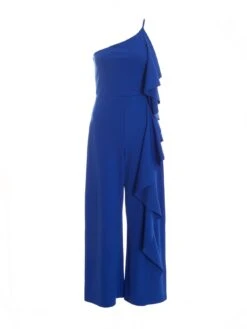 Quiz Petite One Shoulder Frill Palazzo Jumpsuit - Bright Blue -RIVE IS Clothing Shop VHXUD SQ4 0000000197 BRIGHT BLUE MDd