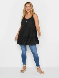 Yours Tiered Crinkle Swing Vest Black -RIVE IS Clothing Shop VHXXU SQ3 0000000004 BLACK MDo