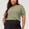V By Very Curve Scoop Neck Puff Sleeve Jersey Top - Green -RIVE IS Clothing Shop VI24I SQ1 0000000047 GREEN MDf