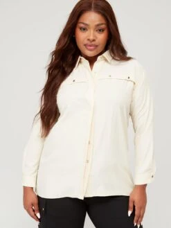 V By Very Curve Satin Look Button Through Shirt -RIVE IS Clothing Shop VI24K SQ5 0000000013 WHITE MDd1