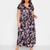 Yours Leaf Print Wrap Dress - Black