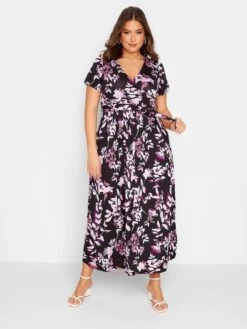 Yours Leaf Print Wrap Dress - Black