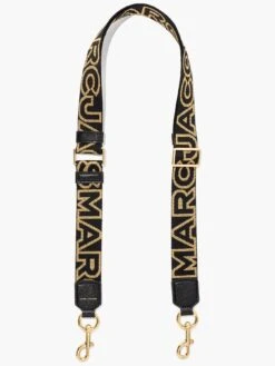 MARC JACOBS The Thin Outline Logo Webbed Strap - Black/Gold