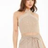 Quiz Knitted Cross Neck Crop Top - Natural -RIVE IS Clothing Shop VIDGO SQ1 0000000003 NATURAL MDf