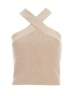 Quiz Knitted Cross Neck Crop Top - Natural -RIVE IS Clothing Shop VIDGO SQ4 0000000003 NATURAL MDd
