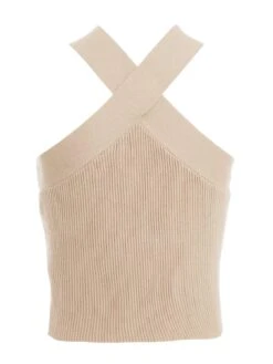 Quiz Knitted Cross Neck Crop Top - Natural -RIVE IS Clothing Shop VIDGO SQ5 0000000003 NATURAL MDd1