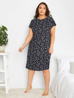 Yours Spring Daisy Button Shoulder Nightdress - Navy -RIVE IS Clothing Shop VIEA3 SQ3 0000000020 BLUE MDo