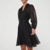 V By Very Long Sleeve Belted Mini Dress - Black
