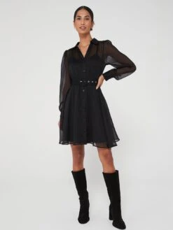 V By Very Long Sleeve Belted Mini Dress - Black -RIVE IS Clothing Shop VIGI0 SQ3 0000000004 BLACK MDo