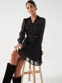 V By Very Long Sleeve Belted Mini Dress - Black -RIVE IS Clothing Shop VIGI0 SQ4 0000000004 BLACK MDd