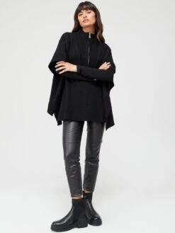 Everyday Zip Up Knitted Poncho -RIVE IS Clothing Shop VIIIO SQ4 0000000004 BLACK MDd