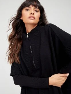 Everyday Zip Up Knitted Poncho -RIVE IS Clothing Shop VIIIO SQ5 0000000004 BLACK MDd1