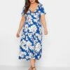 Yours Floral V-Neck Wrapped Dress - Blue -RIVE IS Clothing Shop VIINU SQ1 0000000020 BLUE MDf