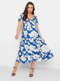 Yours Floral V-Neck Wrapped Dress - Blue -RIVE IS Clothing Shop VIINU SQ3 0000000020 BLUE MDo