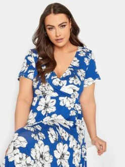 Yours Floral V-Neck Wrapped Dress - Blue -RIVE IS Clothing Shop VIINU SQ4 0000000020 BLUE MDd