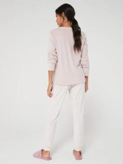 Everyday Fleece Jogger And V Neck Top Lounge Set - Pink Stripe -RIVE IS Clothing Shop VIKHJ SQ2 0000000270 PRINT MDb