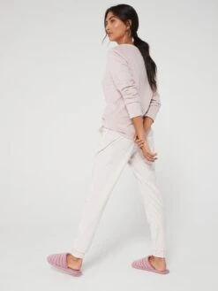 Everyday Fleece Jogger And V Neck Top Lounge Set - Pink Stripe -RIVE IS Clothing Shop VIKHJ SQ6 0000000270 PRINT MDd2