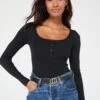 Everyday Henley Rib Long Sleeve Top - Black -RIVE IS Clothing Shop VIOTJ SQ1 0000000004 BLACK MDf