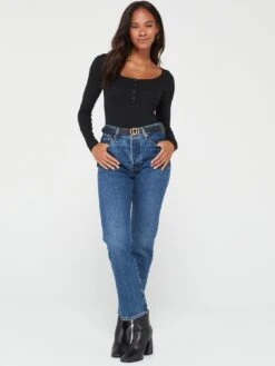 Everyday Henley Rib Long Sleeve Top - Black -RIVE IS Clothing Shop VIOTJ SQ6 0000000004 BLACK MDd2