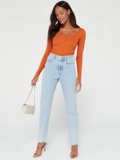 Everyday Henley Rib Long Sleeve Top - Orange -RIVE IS Clothing Shop VIOTL SQ3 0000000067 CREAM MDo