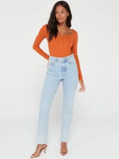 Everyday Henley Rib Long Sleeve Top - Orange -RIVE IS Clothing Shop VIOTL SQ6 0000000067 CREAM MDd2