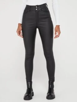 V By Very Shaping Coated Skinny Jeans - Black