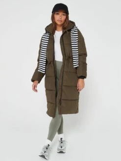 V By Very Longline Hooded Premium Padded Coat - Khaki -RIVE IS Clothing Shop VIQTF SQ4 0000000058 KHAKI MDd