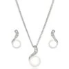 Beaverbrooks Silver Cubic Zirconia Freshwater Cultured Pearl Pendant And Earrings Set