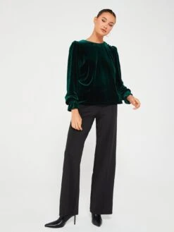 V By Very Long Sleeve Velvet Blouse - Green -RIVE IS Clothing Shop VJ73W SQ3 0000000047 GREEN MDo